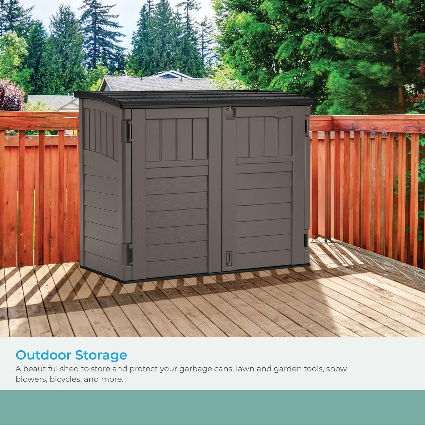 Suncast Modernist 4' x 2.5' Lockable Outdoor Garden Resin Low Profile Horizontal Storage Shed with 3 Doors, 34 Cubic Feet, Gray - WoodArtSupply