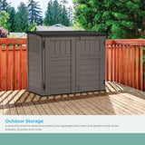 Suncast Modernist 4' x 2.5' Lockable Outdoor Garden Resin Low Profile Horizontal Storage Shed with 3 Doors, 34 Cubic Feet, Gray Suncast