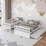 KOMFOTT Solid Pine Wood Twin Over Full Bunk Bed with Trundle and Safety Guardrails KOMFOTT