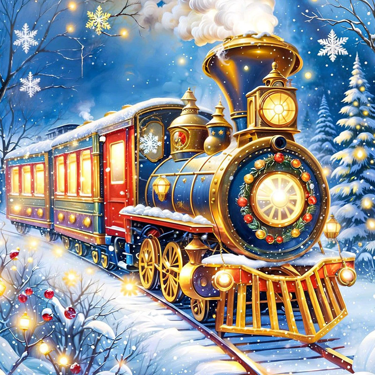 SENQAO Train Diamond Art Kits for Adult, Christmas Diamond Painting Kits for Beginners, DIY Full Drill Winter Holdiay Rhinestone Diamond Dots Gem Painting Art Craft Home Decor 12 x12 Inch SENQAO