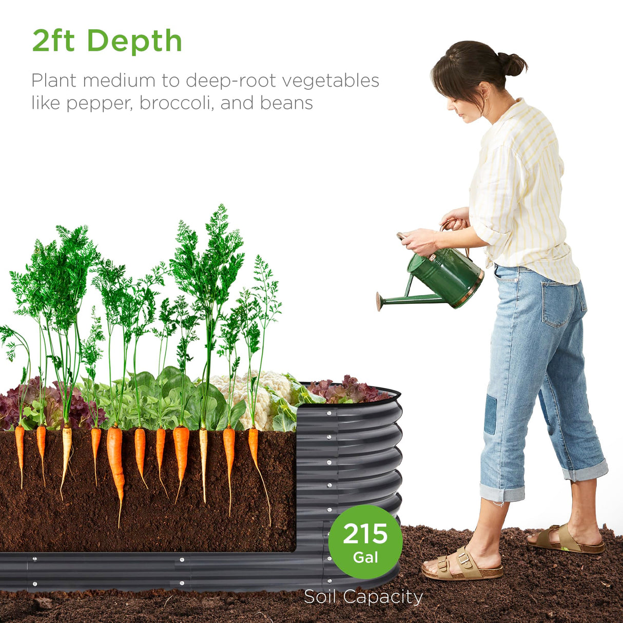 Best Choice Products 8x2x2ft Metal Raised Garden Bed, Oval Outdoor Deep Root Planter Box for Vegetables, Herbs w/ 4 Support Bars, 215 Gal Capacity - Charcoal Best Choice Products