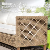 PHI VILLA Wicker Patio Furniture Set, Outdoor L-Shaped Sectional Sofa with Cushions and Acacia Wood Coffee Table, Boho Style for Garden, Deck, or Poolside Lounge，Beige PHI VILLA