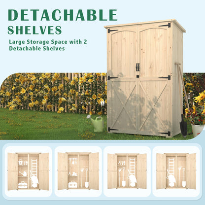 AECOJOY Outdoor Storage Shed with Waterproof Roof, Wooden Storage Cabinet Large Outdoor Shed Tool Shed with 2 Removable Shelves&Double Lockable Doors, Natural Wood