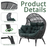 IRONCK Double Egg Chair Outdoor, 2 Person Wicker Lounge Chair, Oversized Thickened Padded Cushions and Headrests, 680 Lbs Egg Loveseat for Indoor, Patio, Living Room, Porch, Balcony, Dark Green IRONCK