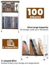 Tuohours Record Player Stand, 3 Tier End Table with Double Layer Iron Wire Mesh Turntable Stand Vinyl Record Table Storage Up to 100 Albums, Nightstand Small Side Table for Living Room Bedroom, White Tuohours