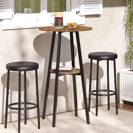 HOOBRO 2-Tier Rustic Brown Round Pub Table with Storage – 37.4" High Bistro Table for Small Spaces HOOBRO