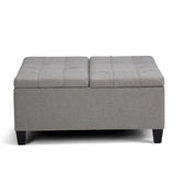 SIMPLIHOME Harrison 36 inch Wide Transitional Square Coffee Table Storage Ottoman in Dove Grey Linen Look Fabric, Assembled, for the Living Room and Bedroom SIMPLIHOME
