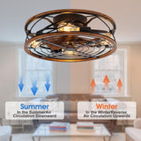 TIFEROR Caged Ceiling Fans with Lights, 20 in Bladeless Ceiling Fan with Remote Control, 3 Speeds Low Profile Modern Enclosed Ceiling Fans with Reversible Motor, Matte Black (5 E26 Bulb Include) TIFEROR