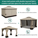 YITAHOME 10x12ft Patio Gazebo Outdoor Double Roof Canopy Gazebo w/Netting & Curtains, Soft Fabric Top Garden Winds Tent with Steel Frame for Lawn, Garden, Backyard and Deck, Khaki YITAHOME