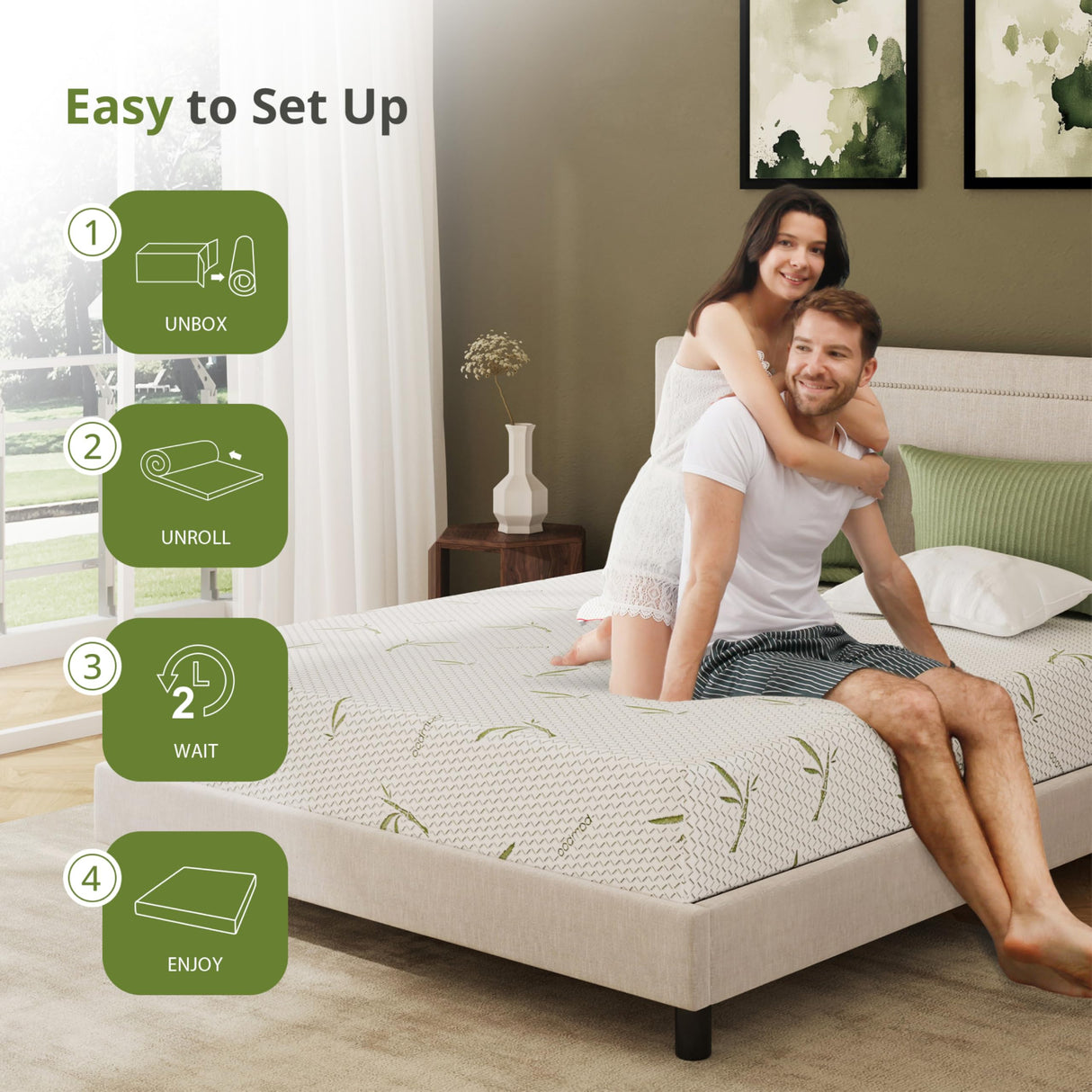 EGOHOME 8 Inch Twin Size Mattress, Cooling Green Tea Gel Memory Foam for Pressure Relief, Medium Firm Support, Fiberglass Free, Bed in a Box, CertiPUR-US Certified EGOHOME