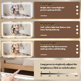 44" Vanity Desk with Large Mirror and Lights, Modern Glass Top Makeup Vanity Set with Power Outlet, 3 Drawers and 2 Cabinet, 3 Lighting Color Adjustable Dressing Table for Bedroom,Pure White INNOD