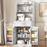 kepptory 66" Kitchen Pantry Cabinet with Microwave Shelf, Pantry Storage Cabinet with Adjustable Shelves and Drawer, Kitchen Buffet Cupboards Sideboard for Home Office Use (16" D x 24" W x 66" H) kepptory