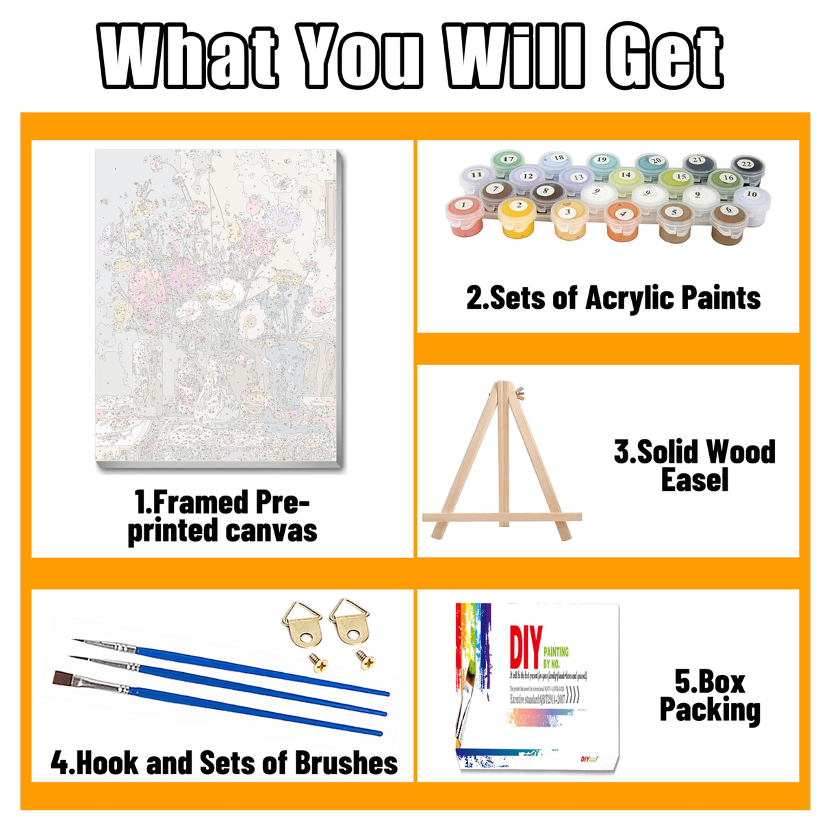 Ausanrl Flowers Framed Paint by Numbers Wooden Easel-Adult Paint by Number Kits on Canvas Framed,Paint by Number Adult,Paint by Numbers with Frame,Gifts and Home Wall Decor 12x16inch Ausanrl