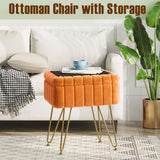 Greenstell Vanity Stool Chair Faux Fur with Storage, 15.7"L x 11.8"W x 19.4"H Soft Ottoman 4 Metal Legs with Anti-Slip Feet, Furry Padded Seat, Modern Multifunctional Chairs for Makeup, Bedroom,Orange GREENSTELL