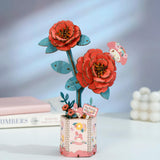 Hands Craft Hello Kitty and Friends My Melody Red Camellia 3D Wooden Puzzle Kit | DIY Flower Model | Arts & Crafts for Adults & Kids | Creative Hobby Kits | Wood Building Set | Unique Gift Hands Craft