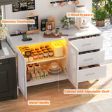 Aheaplus Sideboard Buffet Cabinet with 3 Wood Drawers, Storage Cabinet with Power Outlet, Coffee Bar Cabinet with LED light, 2 Doors, Modern Accent Cabinet Console Table for Kitchen Dining Room, White Aheaplus