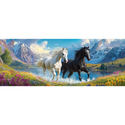 Reofrey Large Diamond Art Kits for Adults Horses, 30x80cm/12x31.5inch Full Drill Round Rhinestone Big Diamond Painting Kit Animals, DIY Cross Stitch Embroidery Canvas for Crafts Home Wall Decor