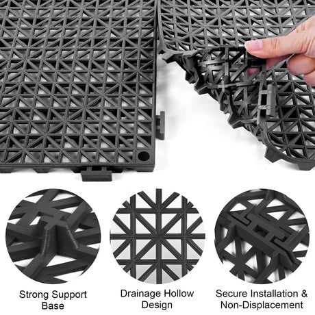 MYFAMIREA Modular Interlocking Cushion 12 Pack 11.8" x 11.8" Rubber Floor Tiles Non-Slip Splicing Drainage Mats for Deck, Pool, Outdoor Shower, Patio, Balcony, Indoor Bathroom, Kitchen (Gary Black) MYFAMIREA