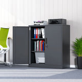 JINKUR Metal Storage Cabinet with Locking Doors and 2 Adjustable Shelves, Small Lockable Steel Storage Cabinets for Home Office Garage Kitchen Pantry (Black) JINKUR