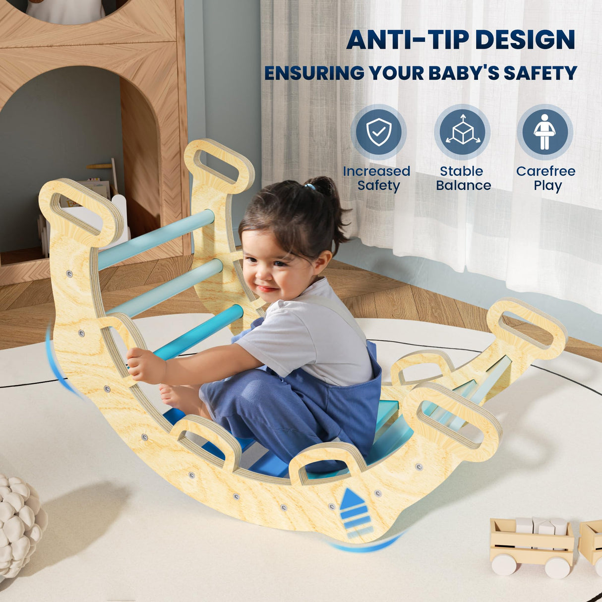 BlueWood 2024 8 in 1 Pikler Triangle Climbing Set Montessori Climbing Set Toddler Climbing Toys Indoor Baby Jungle Gym Pikler Climbing Toys Toddler Climber Indoor Playground for Kids - Sky Blue BlueWood