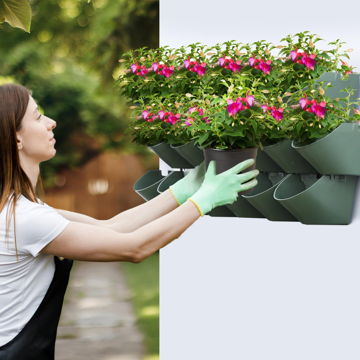 Worth Garden Upgraded 6 Sets (18 Pockets) Self Watering Stackable Vertical Planters - Wall Mounted Plastic Plant Grow Pots for Strawberries Flowers Herbs - Indoor Outdoor Green Wall Decoration (Green) Worth