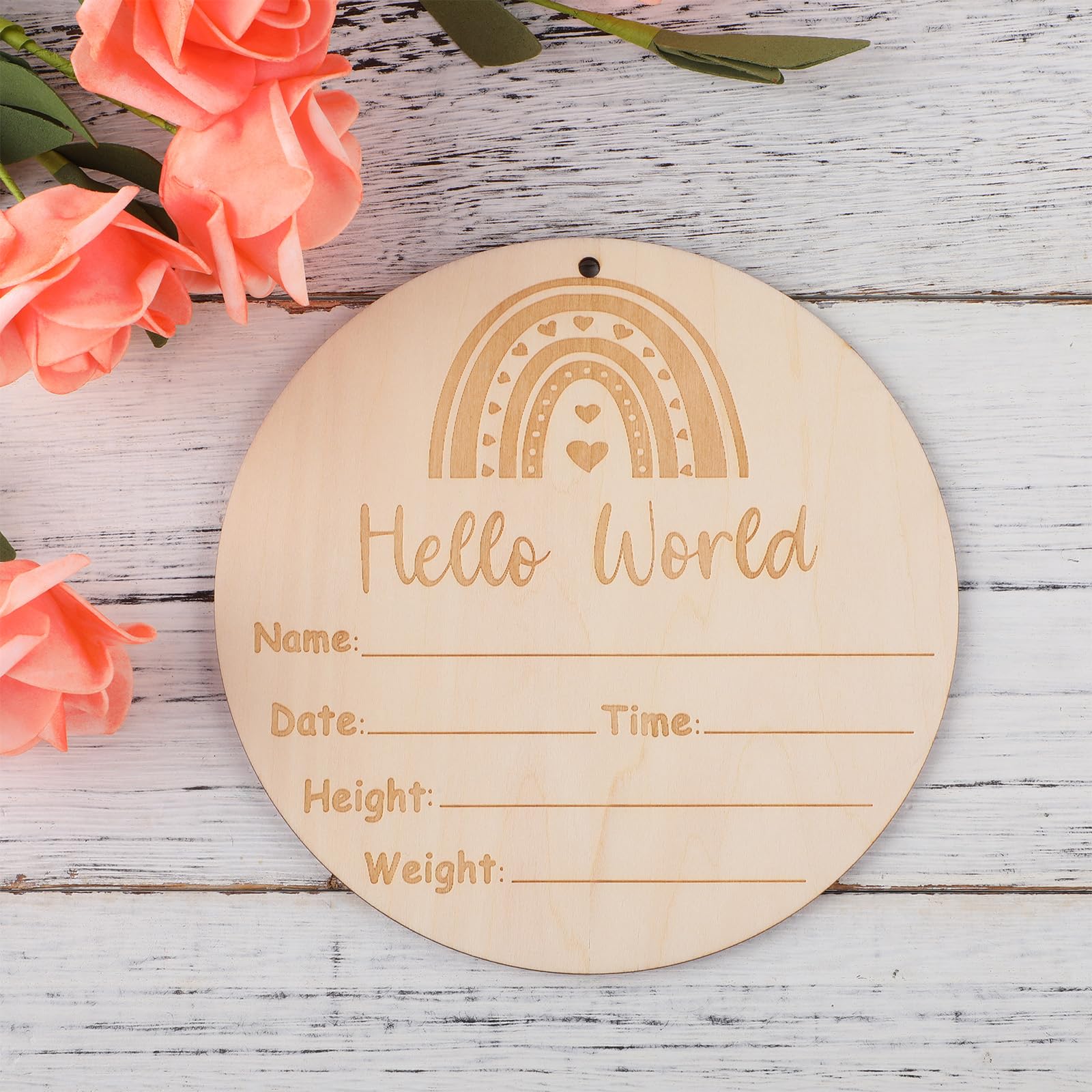 Newborn Announcement Sign, Newborn Name Sign, Double-Sided Wooden Baby Name Sign for Baby Hand and Footprints, Baby Announcement Sign for New Baby - WoodArtSupply