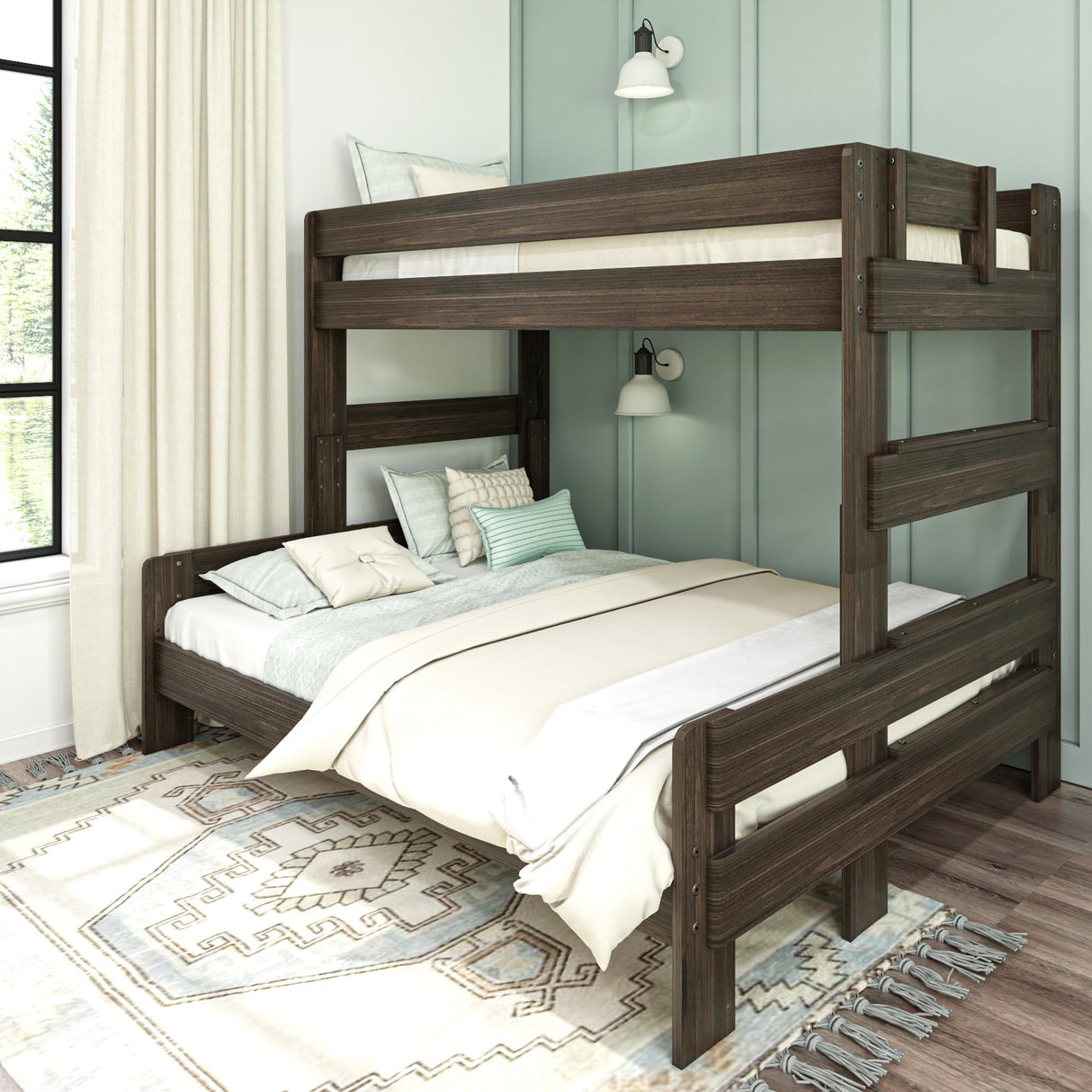 Max & Lily Bunk Bed, Twin XL-Over-Queen Bed Frame For Kids, Solid Wood Bunk Bed for Kids, No Box Spring Needed, Barnwood Brown Max & Lily