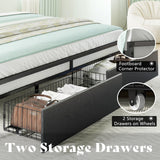 AMERLIFE LED Bed Frame with Drawers, King Platform Bed Frame with 2-Tier Storage & Leather Upholstered & Charging Station Headboard, No Box Spring Needed, Noise Free, Easy Assembly, Black AMERLIFE