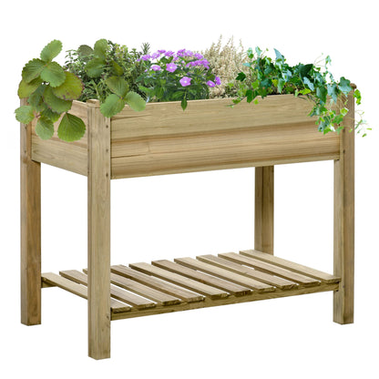 Outsunny 36" x 20" x 30" Raised Garden Bed, Elevated Wood Planter Box with Legs and Storage Shelf for Backyard, Patio, Balcony to Grow Vegetables, Herbs, and Flowers