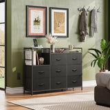 WLIVE Black Dresser TV Stand for Bedroom with Charging Station and Open Shelves, Fabric Dresser with 8 Drawers and Wood Top, Wide Storage Chest of Drawers for Living Room, Hallway WLIVE