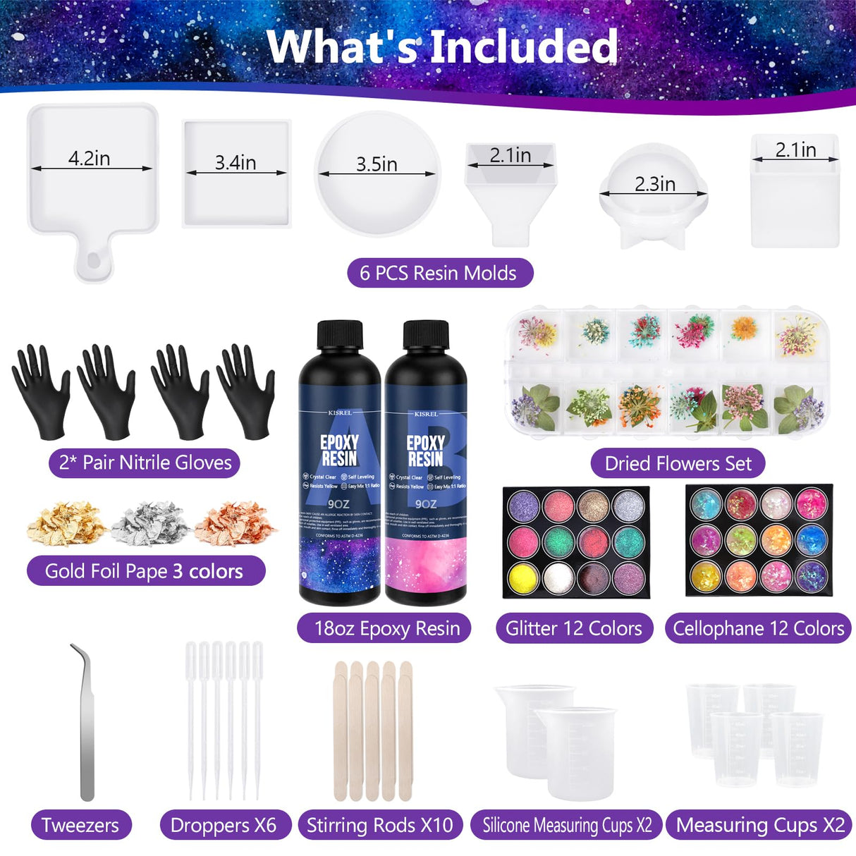 Epoxy Resin Kit for Beginners, Resin Kit with Resin Molds, 18OZ Resin Epoxy Kit wiht Dried Flowers, Resin Measuring Cups and Resin Supplies KISREL
