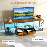 Zevemomo 66.5" LED TV Stand, TV Stands for 55/60/75 Inch TV, Console Tables with LED Strip Lights, Entertainment Center with 4 AC Outlets & 2 USB Ports, Open Storage Shelves for Living Room-Brown Zevemomo