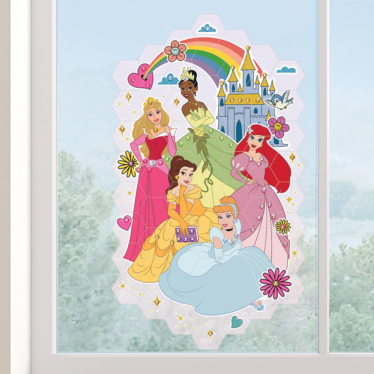 Make It Real Disney: Window Art Mosaic - Disney Princess - 70 pcs, Reusable Puzzle Window Clings, Creates a 9.5 x 16.5 Image, Kids Ages 6+ Make It Real