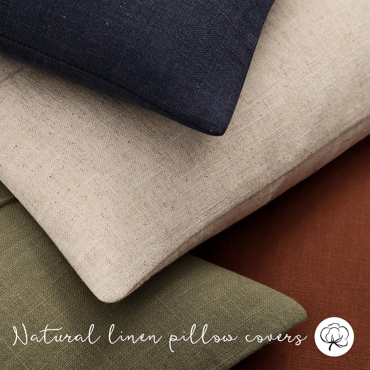 Decorative Linen Throw Pillow Covers 18x18 Set of 2 Solid handcrafted Striped Cushion Covers for Bed Soft Modern Farmhouse Neutral Pillowcase for Couch Bedroom Living Room Home Decor(Natural Beige) ZWJD