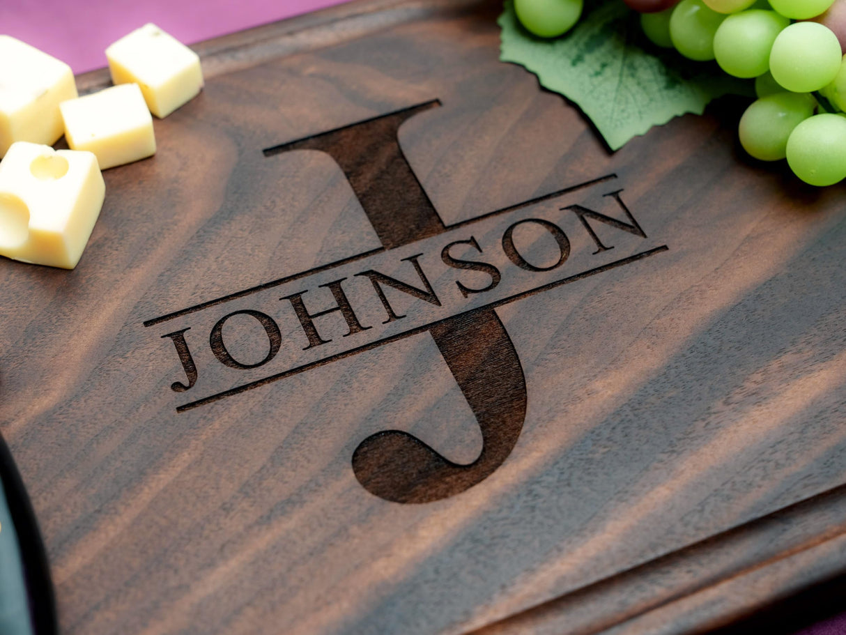 Straga Personalized Cutting Boards | Handmade Wood Engraved Charcuterie | Custom Wedding, Anniversary or Family Reunion Gift for Chef or Kitchen (Initial Design No.201) Straga