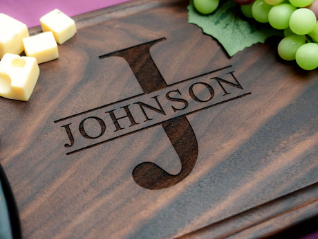 Straga Personalized Cutting Boards | Handmade Wood Engraved Charcuterie | Custom Wedding, Anniversary or Family Reunion Gift for Chef or Kitchen (Initial Design No.201) Straga