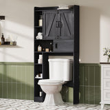 ChooChoo Over The Toilet Storage Cabinet, Farmhouse Bathroom Storage Cabinet with Barn Doors, Sliding Drawer, Adjustable Shelves, Space-Saving, Black ChooChoo