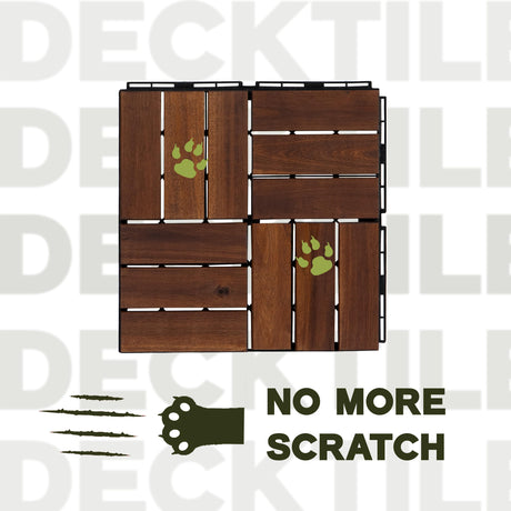 VICTORY RELAX Acacia Wood Flooring Interlocking Deck Tiles for Patio Decor 9 Pcs 12 Slats VR Brown - Waterproof Indoor & Outdoor Decor - Balcony Garden Decking Tile (12.2 * 12.2 * 0.7 inches) VICTORY RELAX
