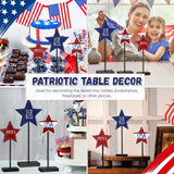 DECEED 3 PCS 4th of July Wood Star Table Sign, Wooden Patriotic Table Centerpieces, Rustic Memorial Day Table Decorations, Wood Standing Star, Red White and Blue Decorations for Home Office (Text) DECEED