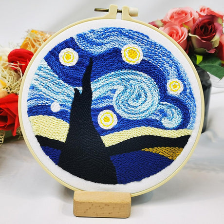 Abillyn Punch Needle Embroidery Starter Kit for Beginner, Punch Needle Fabric with Starry Sky Pattern, Embroidery Hoops and Embroidery Pen (Starry Sky) Abillyn