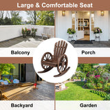 kinbor Rustic Outdoor Rocking Chairs Set of 2 - Rocker Chairs Wooden with Oversized Back and Wagon Wheel Armrest, Porch Patio Lawn Garden Furniture, Brown kinbor