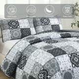 Dobuyly Grey Black Quilt Set Queen Size, Boho Plaid Patchwork Bedspreads Coverlet Set, 3 Pieces Soft Lightweight Microfiber Farmhouse Quilt Bedding Set for All Seasons 96"x90" Dobuyly