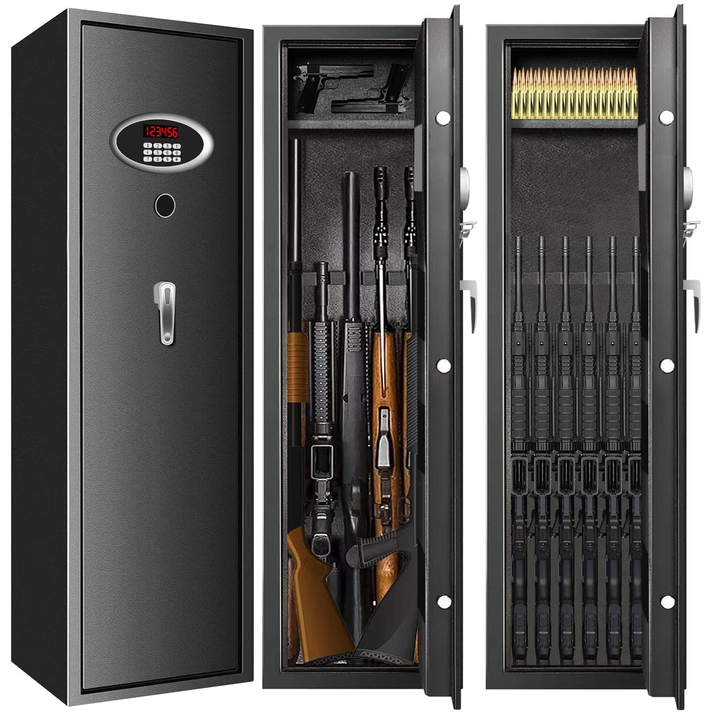 TOLEBLID 7-8 Extra Large Gun Safes for Home Rifle and Pistols, Heavy Duty Anti-Theft Gun Safes for Rifles and Shotguns, Home Rifle Safe with Removable Gun Rack, LED Light and Pistol Pockets