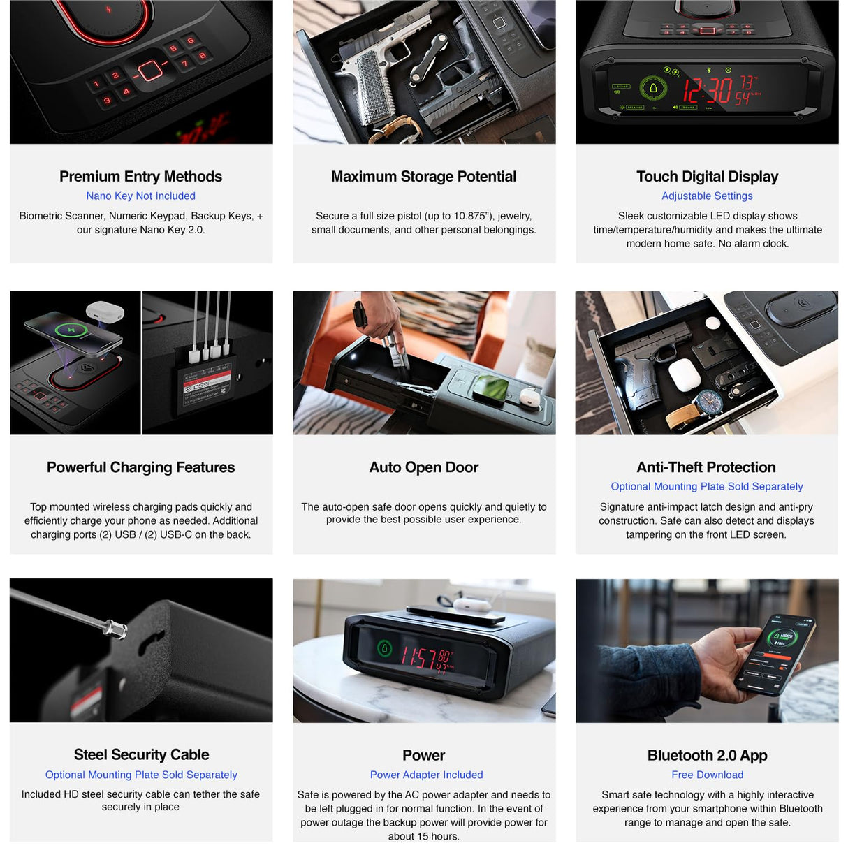 VAULTEK DS5i Smart Station™ Biometric Smart Safe with Dual Wireless Phone Charger + Auto Open Drawer + Bluetooth Safe Management (Covert Black) VAULTEK