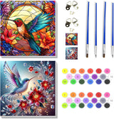 VIGEGU 2 Pack Hummingbird Paint by Numbers Kit for Adults with Framed, Flower Paint by Number DIY Adult Paint by Number Kits for Wall Decor 10x10in VIGEGU