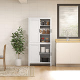 HOMCOM 64" Kitchen Pantry Cabinet, Freestanding Storage Cabinet with 4 Doors and 3 Adjustable Shelves for Dining Room, Antique White HOMCOM