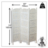 Heritage Home Screen Farmhouse Room Divider, Vintage Style Magnolia Medallions, Handcrafted of Sustainable Mango Wood, Rustic White, Distressed Finish, 6 Ft Tall (72 x 59 inches) by WHW WHW Whole House Worlds
