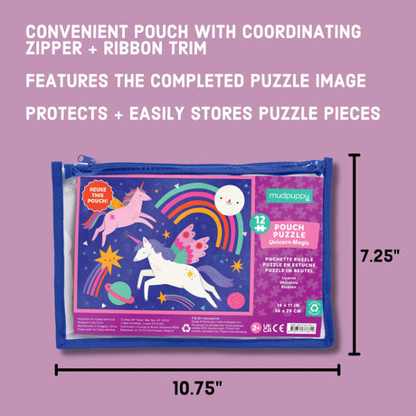 Mudpuppy Unicorn Magic – 12 Piece Puzzle with Reusable Zipper Pouch Featuring Colorful and Fun Illustrations of Magical Unicorns Perfect for Easy Storage and Travel Mudpuppy