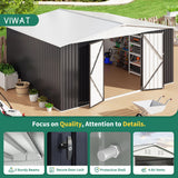 VIWAT 12x14 FT Outdoor Storage Shed, Metal Shed with Updated Frame Structure and Lockable Doors, Large Shed Upgrade Height Ideal for Garden, Backyard, Patio Utility and Tool Storage, White VIWAT