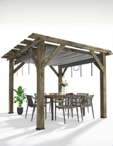 KYBOLT 10 X 10 Ft Wood Pergola with Retractable Sunshade Canopy, Solid Structure, Outdoor Pergola for Deck, Garden, Backyard - Charcoal Gray KYBOLT